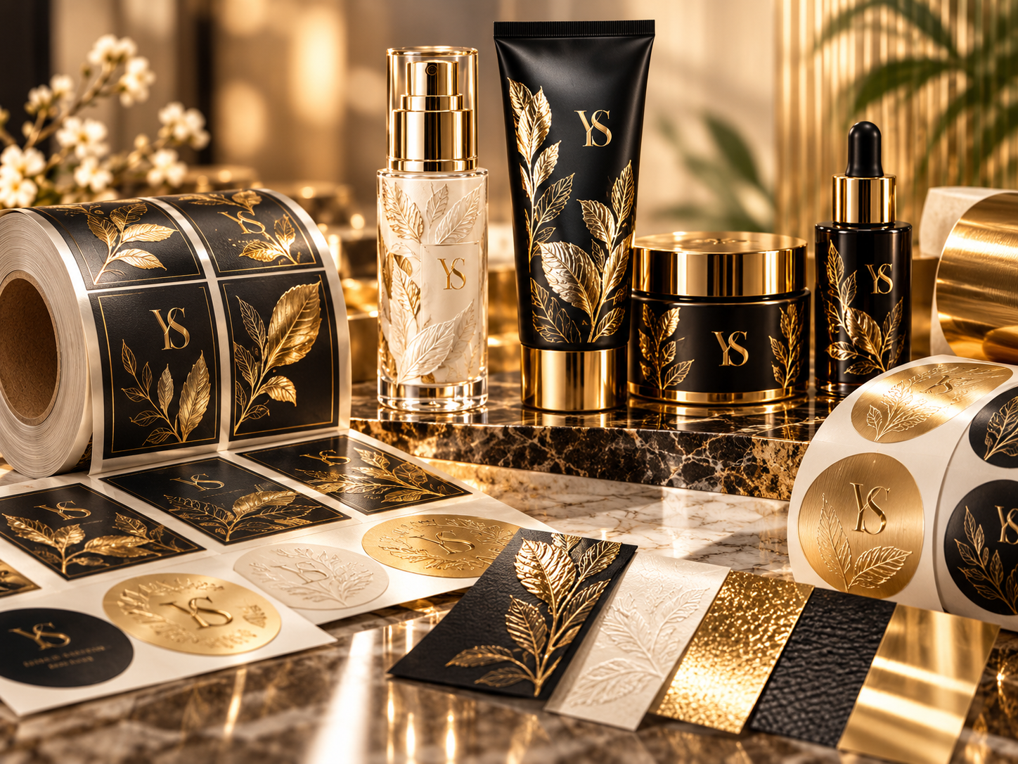 YS-branded mixed beauty and personal care packaging assortment